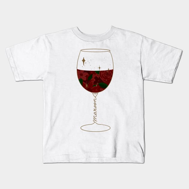 Maroon Wine Glass Kids T-Shirt by CMORRISON12345